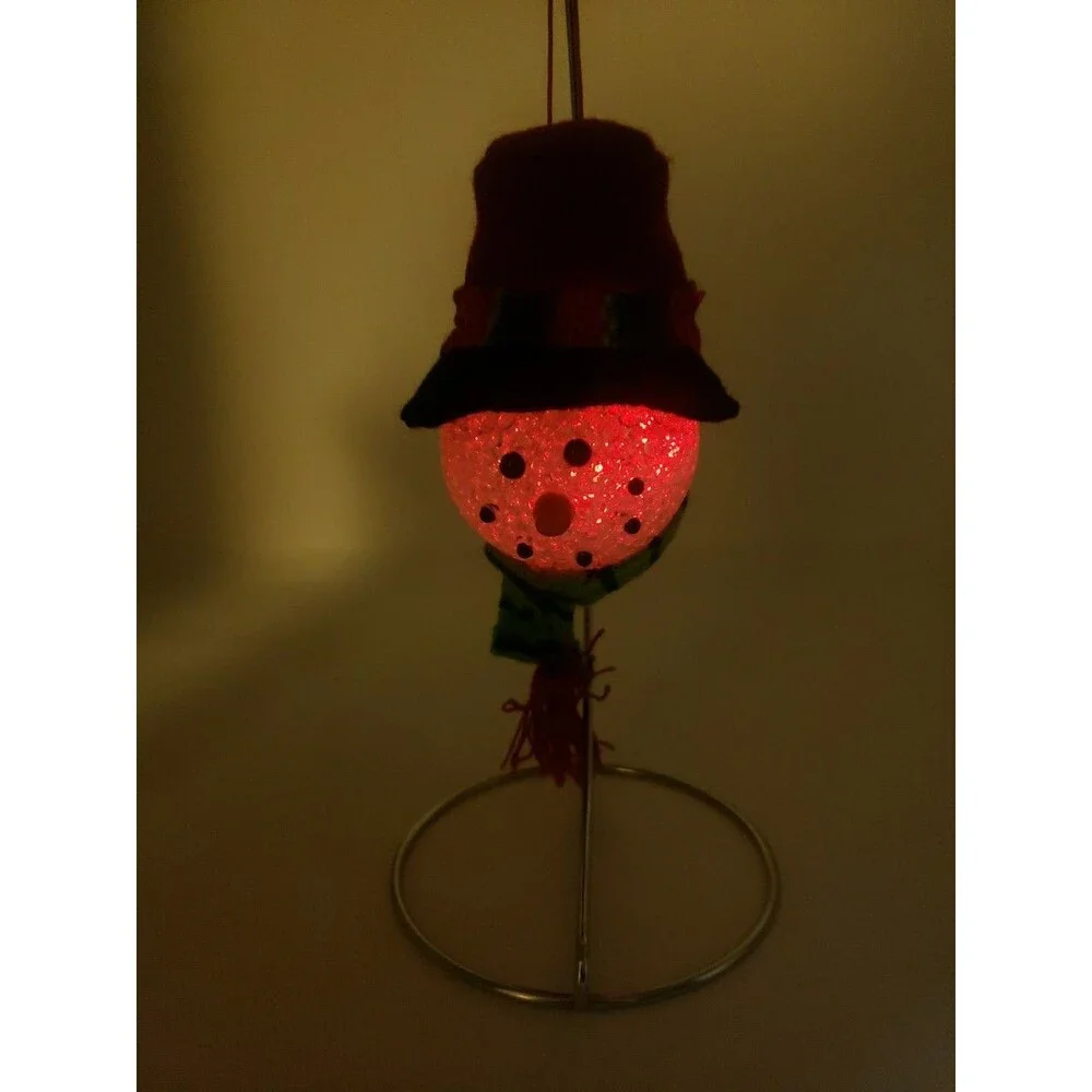 Melted Popcorn Snowman Head Ornament Light Up LED Color Changing Plastic Acrylic